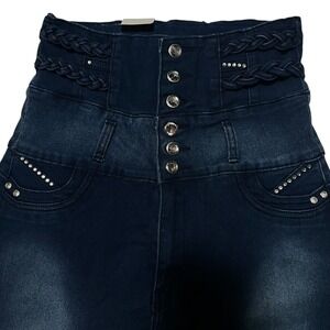 Danesi Jean High Waist Butt Lifter Skinny Jeans Denim Rhinestone Size 13